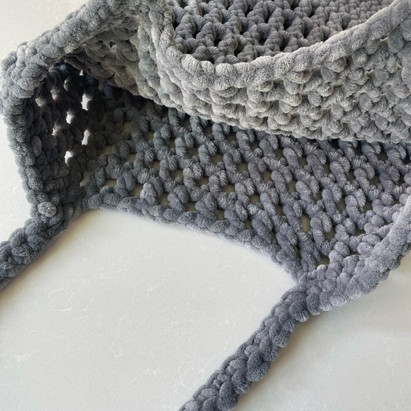 Gray Handmade Crochet Large Plush Tote Bag - Picture 2 of 8